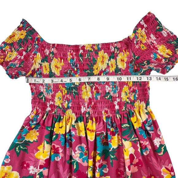 Bobbie Brooks Blouse Large Pink Floral Smocked Off Shoulder Boho Summer Peplum - Picture 3 of 9